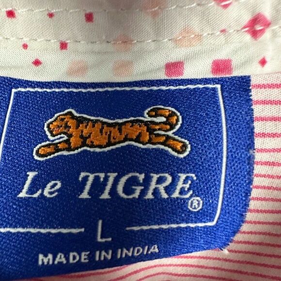Le Tigre Womens Large Button Down Long Sleeve Shirt Pink Pinstripe Blouse - Picture 3 of 5